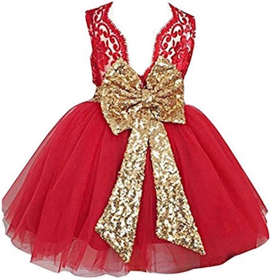 Flower Girls Dress Wedding Christmas Party Birthday Sequins Bowknot Floral Sleeveless Princess Formal Dress