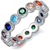 MBSUUH Chakra Ring 925 Sterling Silver Round 7 Colorful Cubic Zirconia Chakra Rainbow Ring for Women