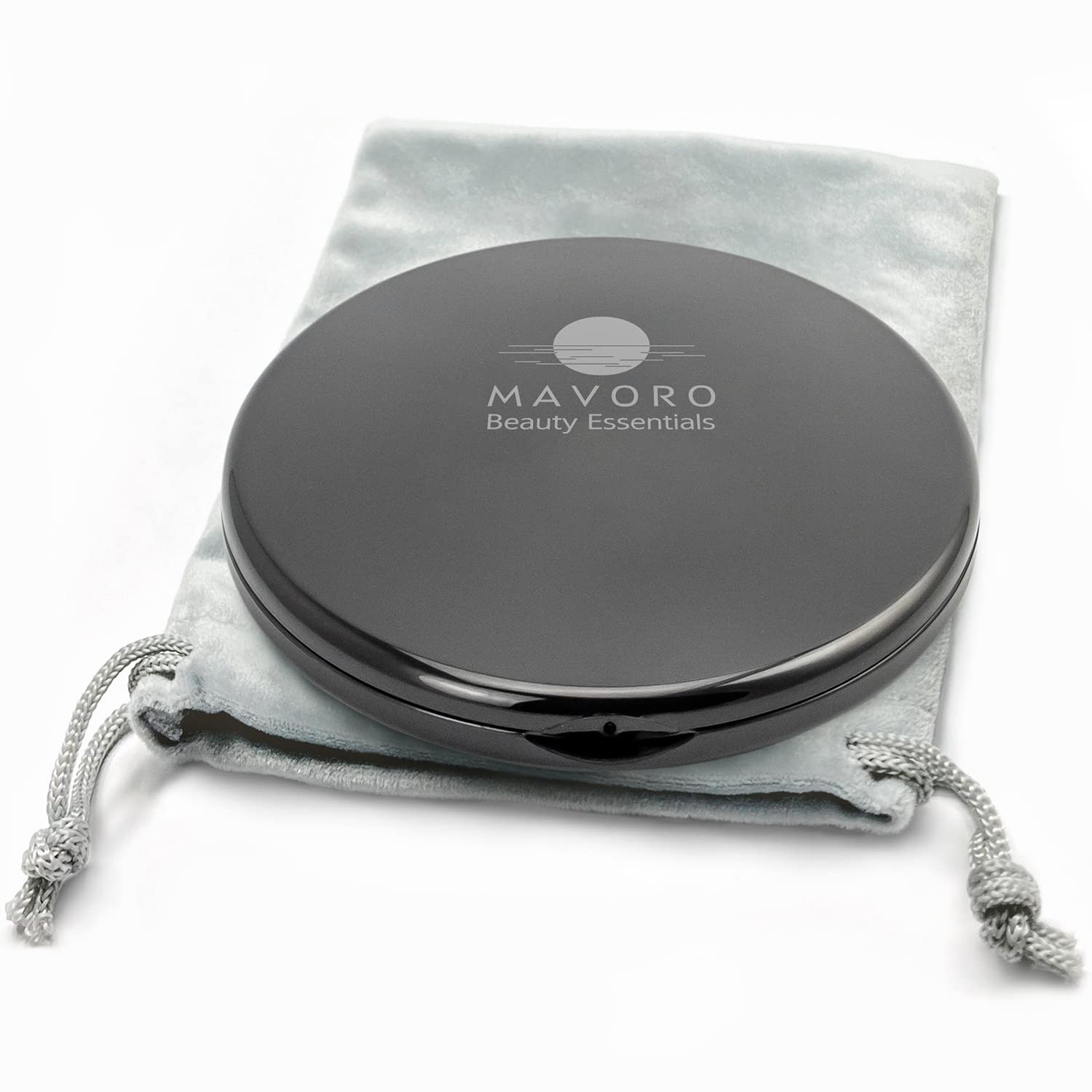 Mavoro Magnifying Compact Mirror | 1x/10x Magnification | 10cm Small Pocket Purse Double Sided Travel Makeup Mirror | Folding Portable Hand Compact Mirror for Handbag and Purses (Black)