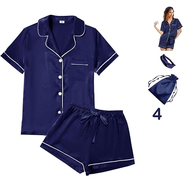 Cheibear Women's Satin Pajama Set - Short Sleeve Shirt & Ruffle Shorts, Ice Silk Loungewear For Sleep 2024 - View #6