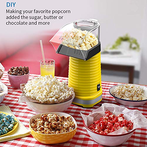 Hot Air Popper Popcorn Maker, 1200W Hot Air Popcorn Popper, Electric Popcorn Machine with Removable Lid for Home Use, No Oil Needed, Great for Kids, Yellow(1200W) - Thumbnail 3