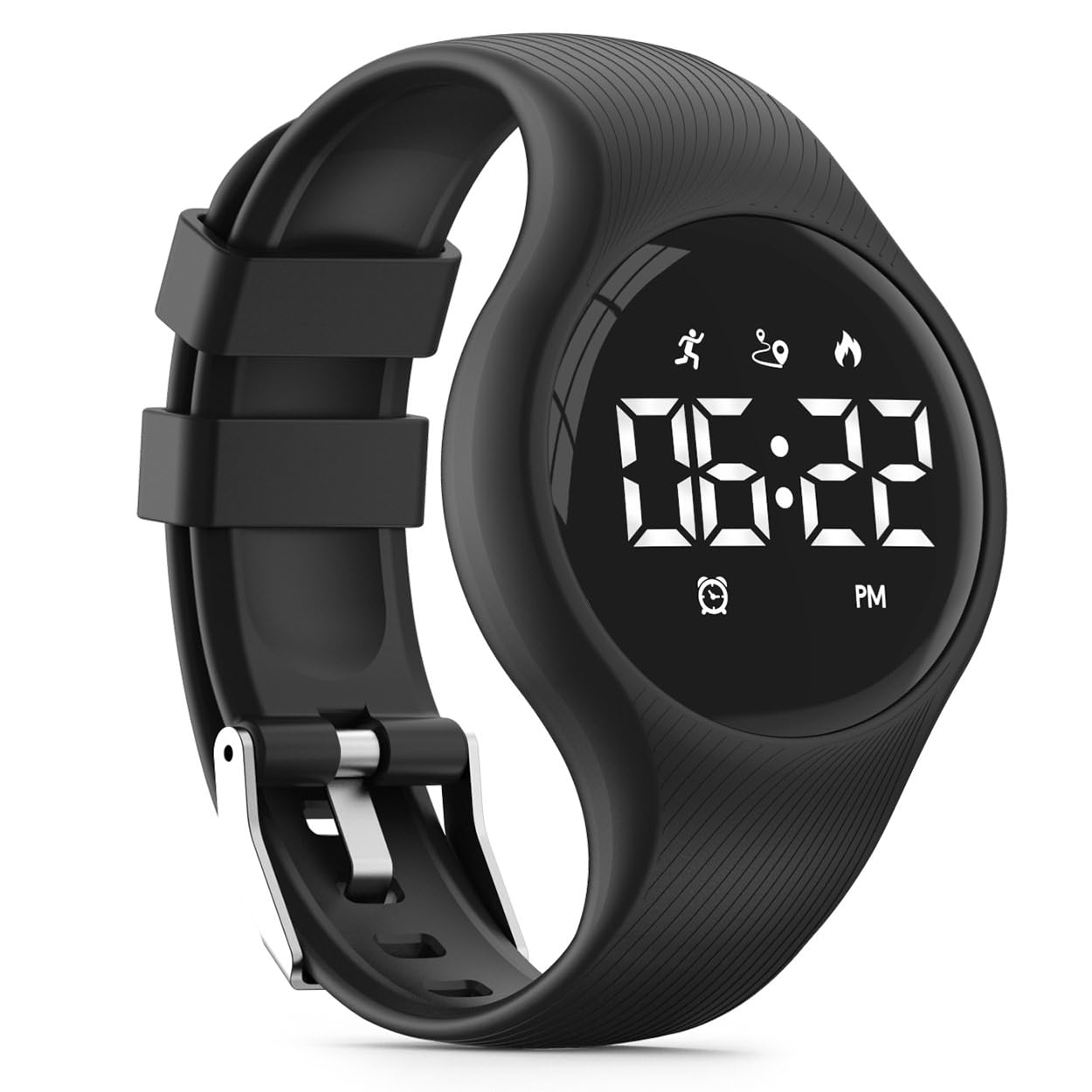 Focwony LED Digital Waterproof Pedometer Watch, Non-bluetooth Fitness Tracker, Step Counter, Distance, Vibrating alarm clock, Stopwatch, Great Gift for for Kids Childrens Teens Girls Boys (Black)