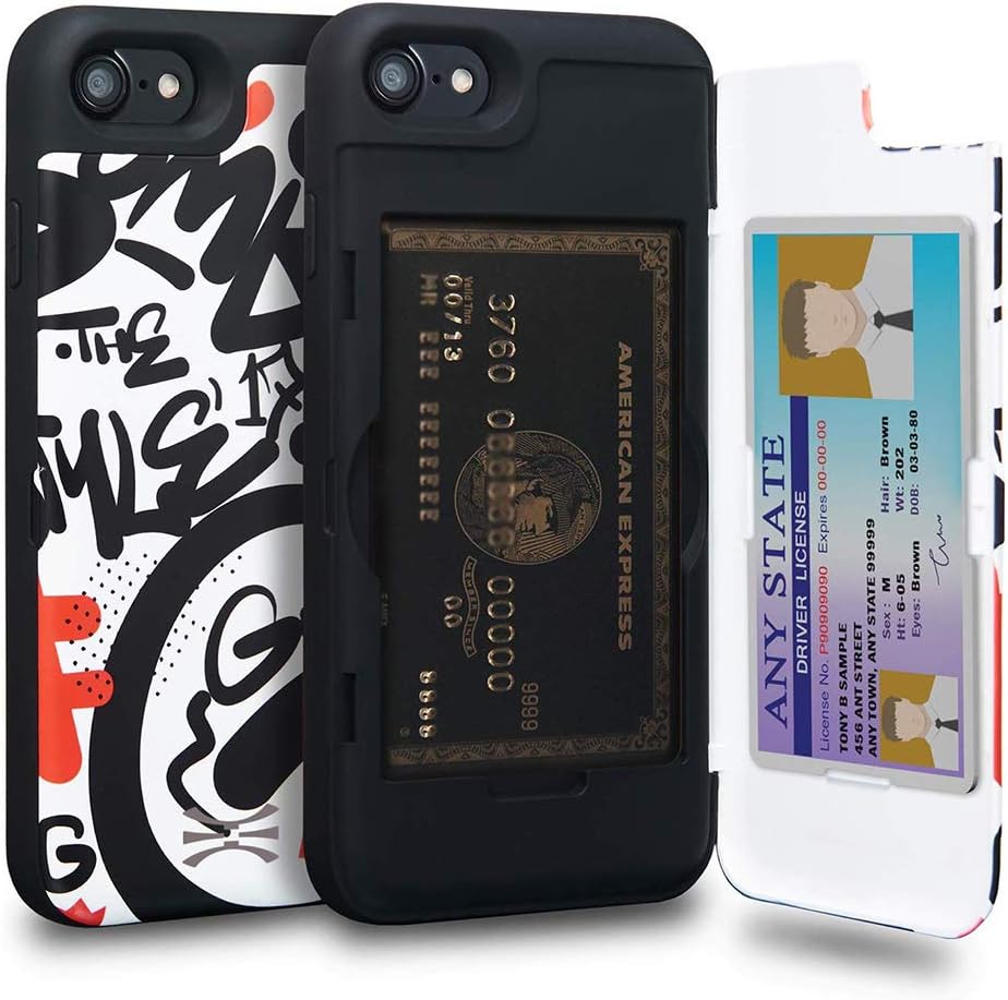 TORU CX PRO Compatible with iPhone SE 2020/iPhone 8/iPhone 7 Wallet Case - Protective Colorful Pattern Dual Layer with Hidden Card Holder, ID Slot Hard Cover & Mirror - Graffiti