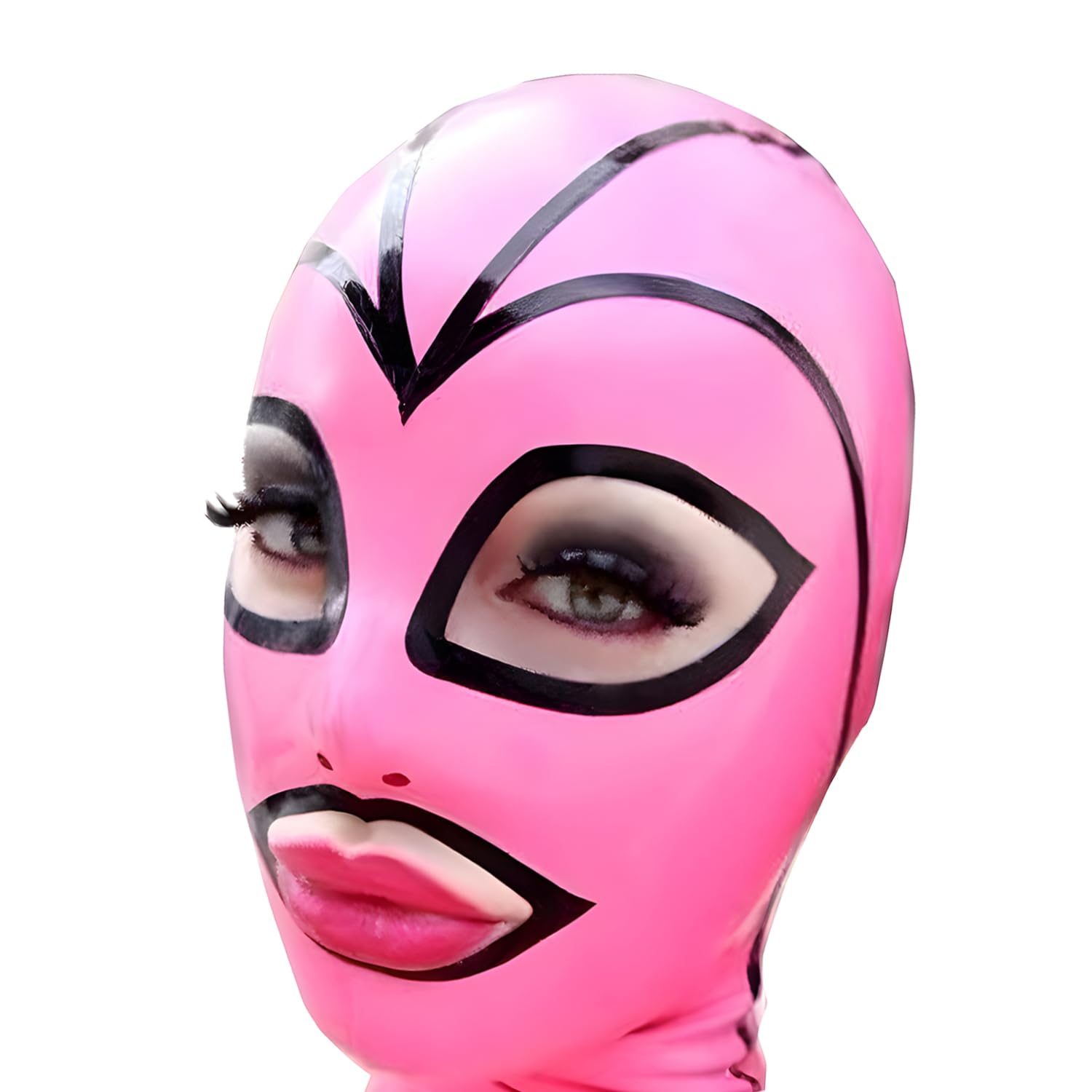 IOKUKI Latex Hood Rubber Mask Handmade for Men Women,Latex Open Mouth Mask with Back Zipper and Nostril Breathing-S