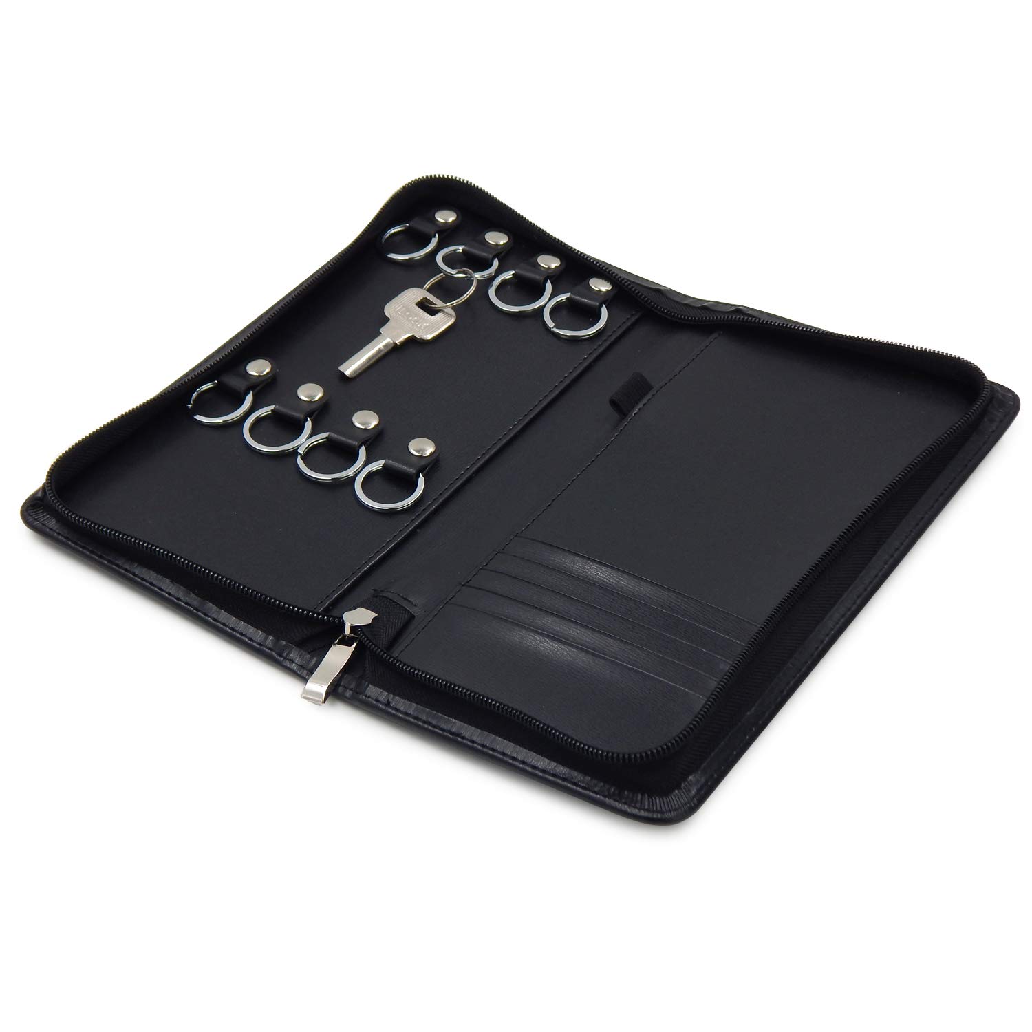 OFFIDIX Key Case PU Leather Key Holder Real Estate Sales Folder Key Holder Bag with 8 Hooks and Card Holders Portable Key Cabinets (Black)