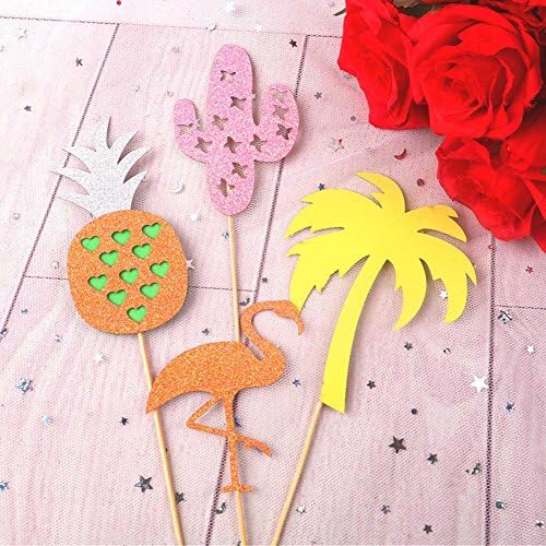 Yovvin Cake Topper Straw Inserted Paper Card Cupcake Topper Cake Decor Wedding Birthday Party (Flamingo Set 6)
