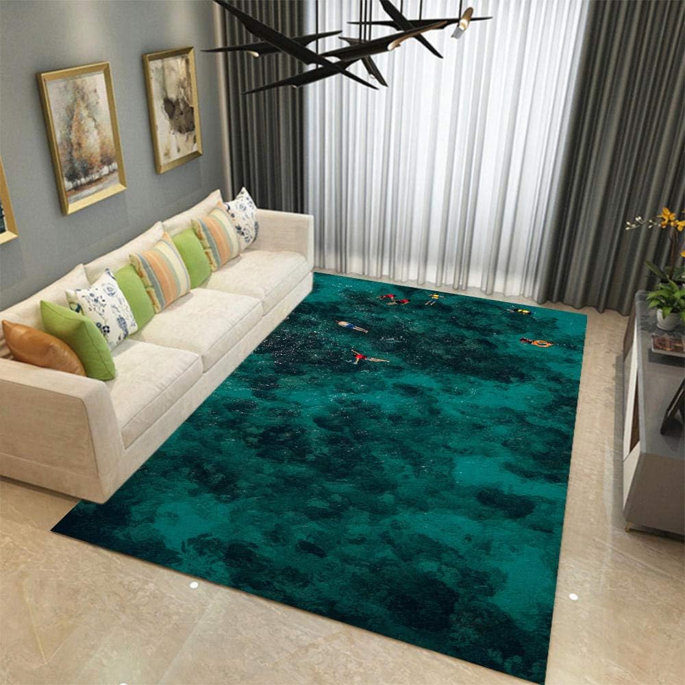 Houheizhidao Modern Classic Rug Soft Touch Living Room Area Rugs Non Shedding Dark Green Seawater Snorkeling Pattern Design Carpet 120x160cm Amazon Co Uk Kitchen Home