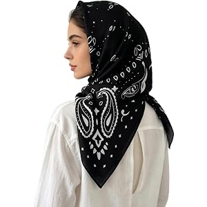 Musedvisi Head Scarf 35" Large Square Hair Scarf Paisley Bandana for Women | Classic Paisley Design/Large 35" × 35" Multipurp