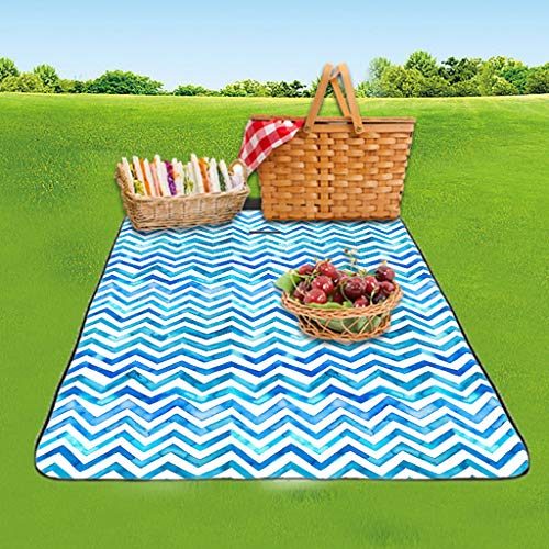 Outdoor Picnic Mat Waterproof Rectangle Foldable Picnic Blanket Wavy Stripes Pattern Outdoor Camping Beach Blanket Mat for Hiking/Travel/BBQ (A)
