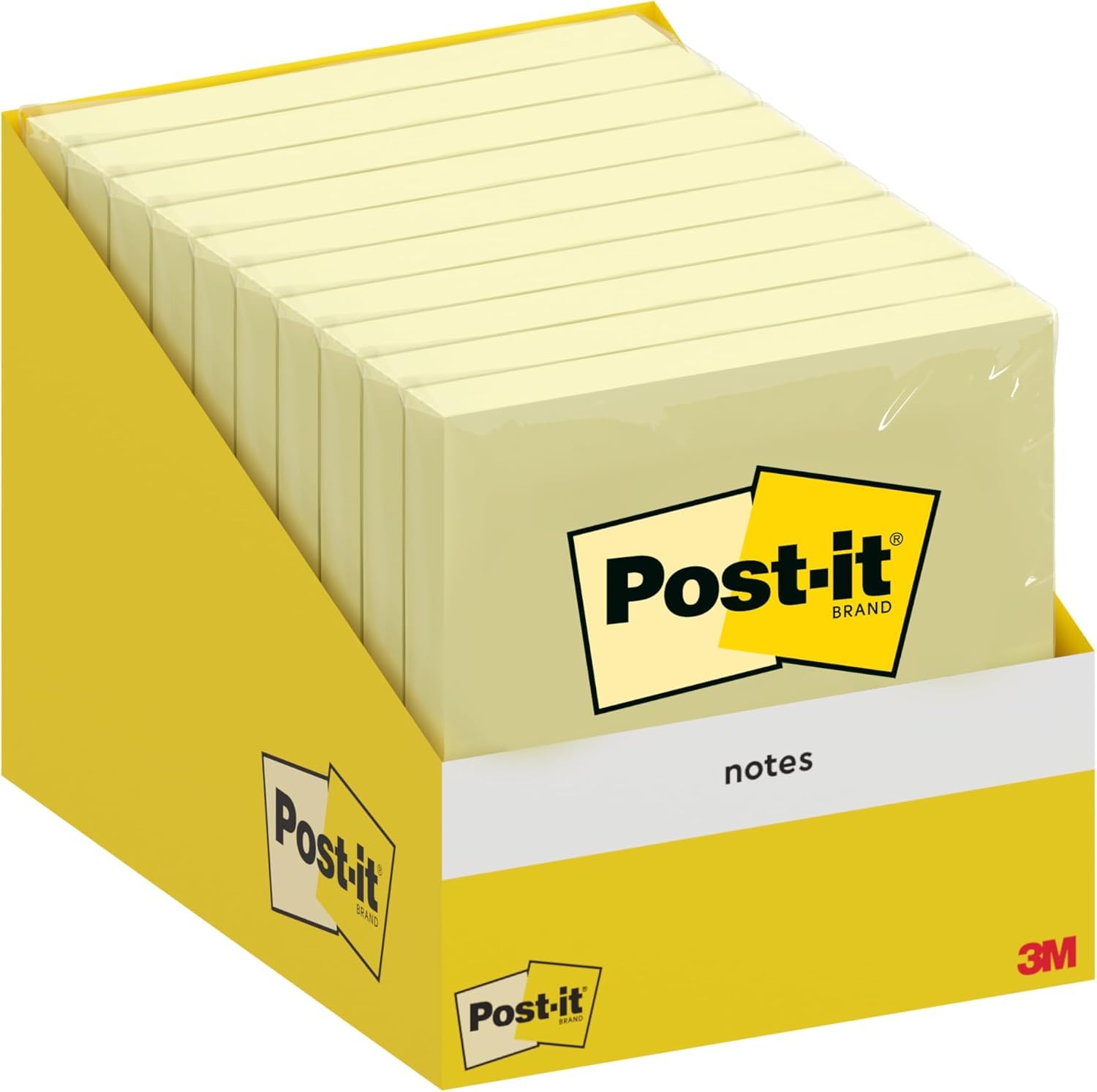 Post-it Notes, Canary Yellow, Pack of 10 Pads, 100 Sheets per Pad, 76 mm x 76 mm, Cardboard Pack, 100% PEFC - Self-Stick Notes for Note Taking, to Do Lists & Reminders