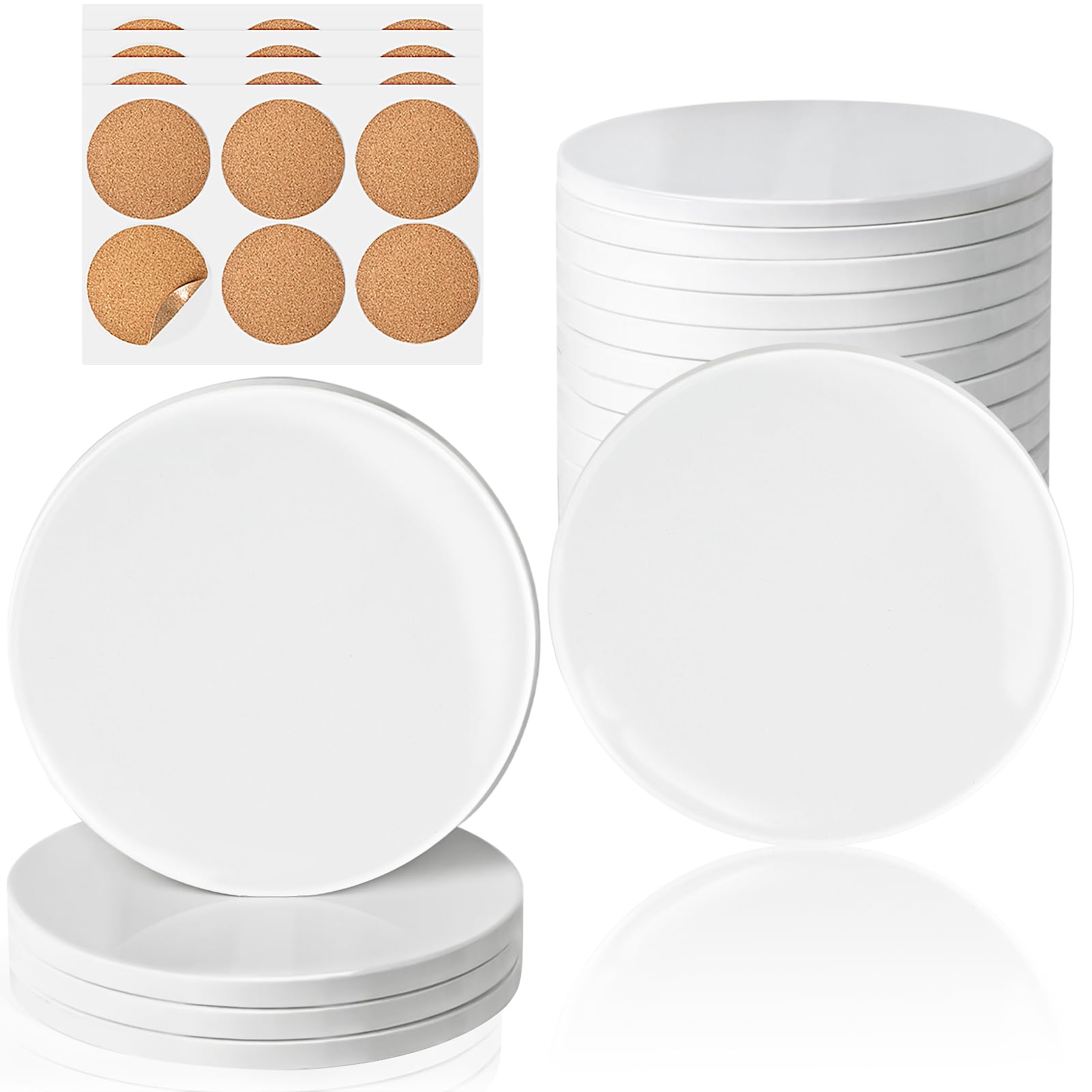 Photo 1 of 24 Pieces Sublimation Coasters, GOH DODD Glossy Ceramic Tiles Glazed Blanks with Cork for Alcohol Ink Painting Heat Transfer Housewarming Gifts Wedding Arts Crafts School Education, 4.25 Inch, Round