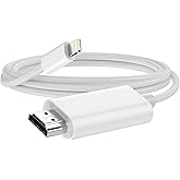 [Apple MFi Certified] Lightning to HDMI Adapter, HDMI Cable for iPhone to TV, 1080P HD Video & Audio Sync Screen Converter, Compatible with iPhone/iPad/iPod to TV/Projector/Monitor (6.6ft,White)