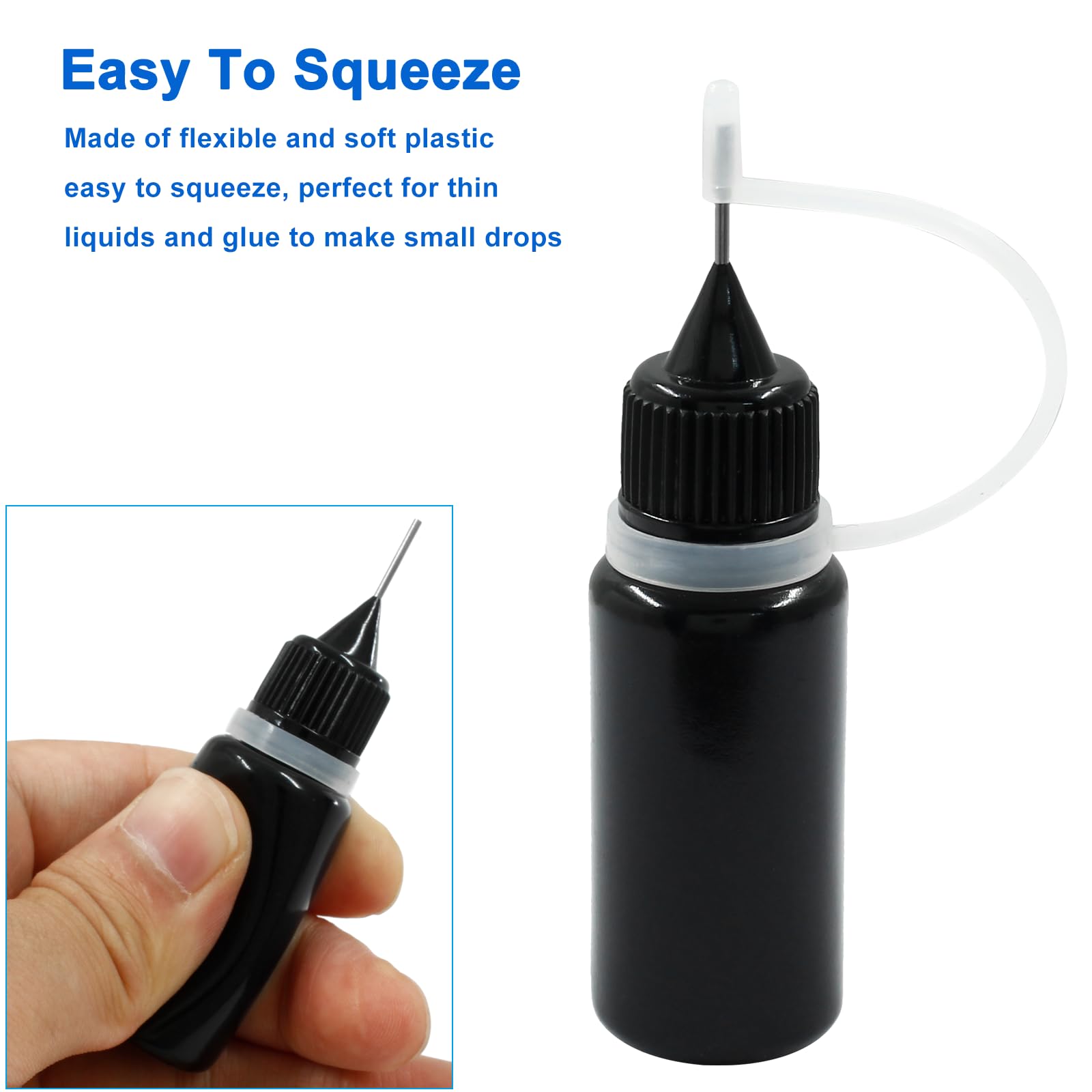 Piutouyar 10ml Black Precision Tip Applicator Bottles, 10 Pcs Fine Tip Metal Needle Squeeze Bottles for DIY Crafts Acrylic Painting