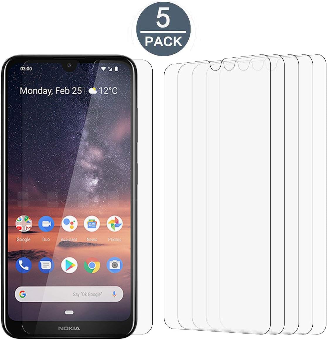 [5 Pack] Tonvizern Compatible for Nokia 3V / Nokia 3.2 / Nokia 3 V High Definition Screen Protector Film [Not Glass]