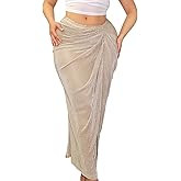 SOLY HUX Women's Ruched Split Bodycon Skirt High Waisted Going Out Long Skirts