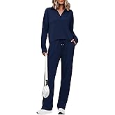 Totatuit Womens Sweatsuits 2 piece Set Lapel Half Zip Lightweight Sweatshirts and Wide Leg Pants Tracksuit Lounge Sets
