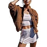 QIBABU Womens Fuzzy Fleece Jacket Long Sleeve Winter Short Coats Warm Button Down Sherpa Fleece Jackets Shacket