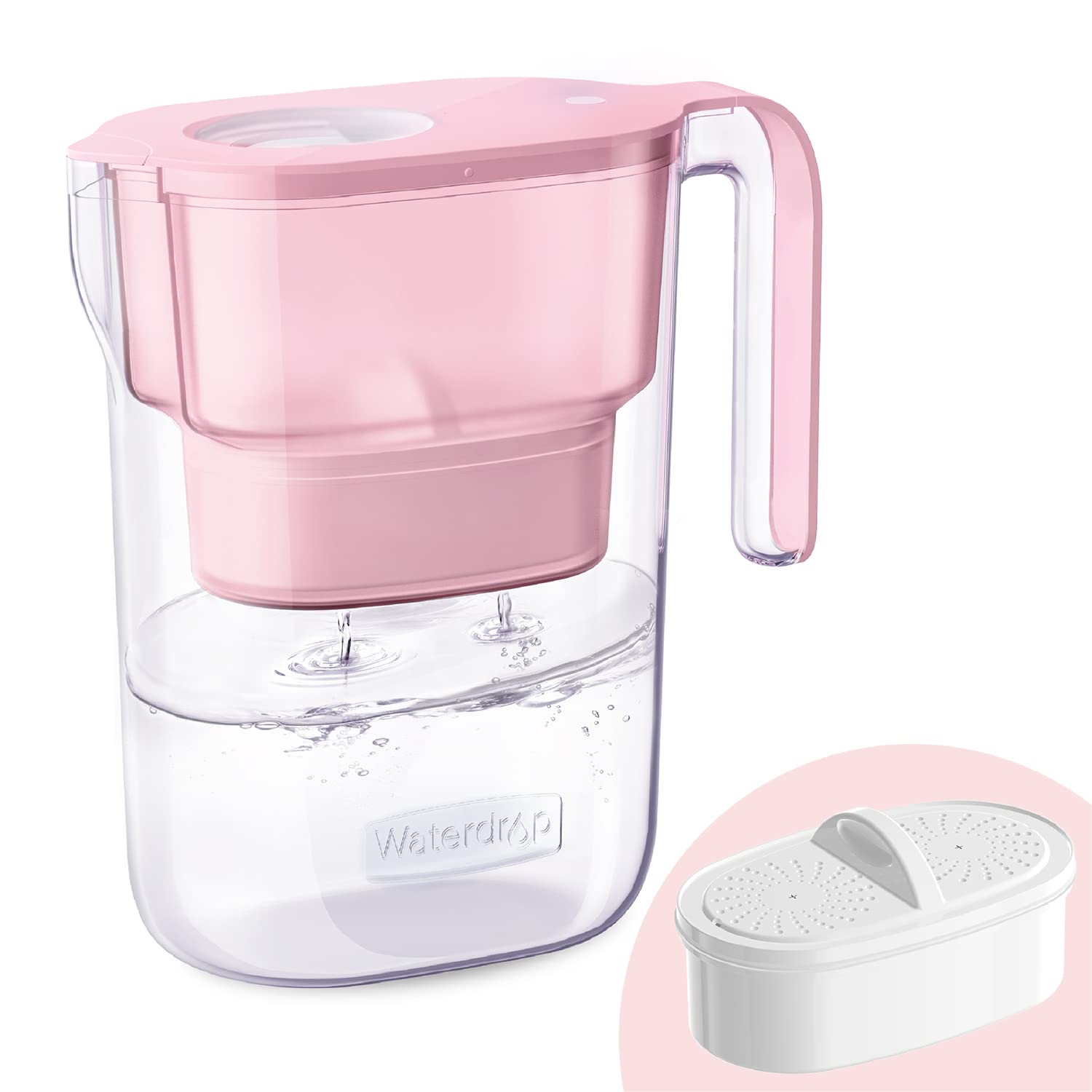 Waterdrop Elfin NSF Certified 2.5L Fridge Water Filter Jug with 1×90 Days Filter, Reduces Lead, Fluoride, Chlorine and More, BPA Free, Pink (Replacement Filter: WD-PF-01A Plus)