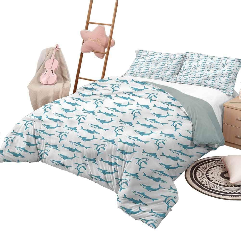 HouseLook Bedding Set Shark Modern Pattern Bedding Set Scary Predators with Fins Decorative 3 Piece Bedding Set with 2 Pillow Shams, Queen Size