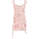 CIDER Women's Floral Mini Dress Ruffle Cowl Neck Cute Summer Dresses Wedding Guest Dress Trendy Date Vacation Outfits