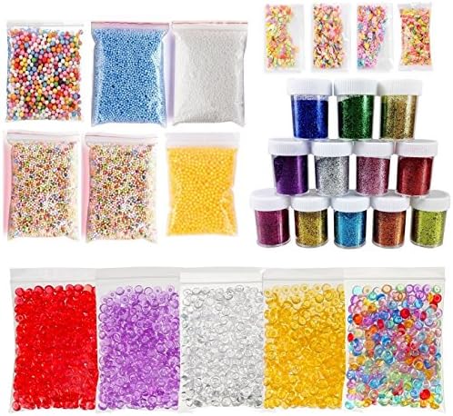 Ronshion 27 Pack Slime Making Kits Supplies with 6 Pack Foam Balls,4 Pack Fruit Flower Candy Slices Accessories,5 Pack Fishbowl Beads,12 Bottles Holographic Glitter Shake Jars DIY Party Decoration