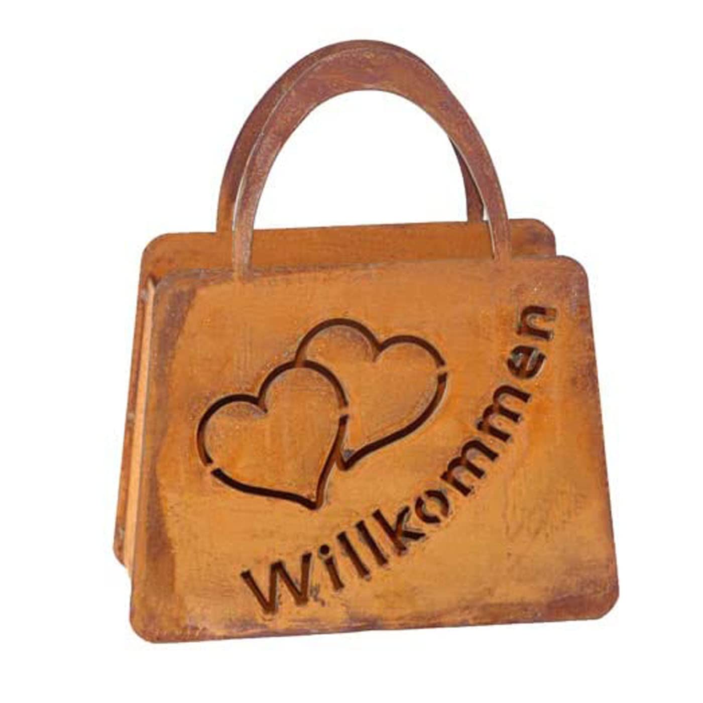 Bornhoft bag for planting lantern flower bed decoration metal rust garden decoration 27 cm x 32 cm patina rusty decoration for the garden, Welcome Heart, 32cm