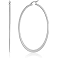 Essentials Stainless Steel Flattened Hoop Earrings - 50mm Lightweight Half Moon Design