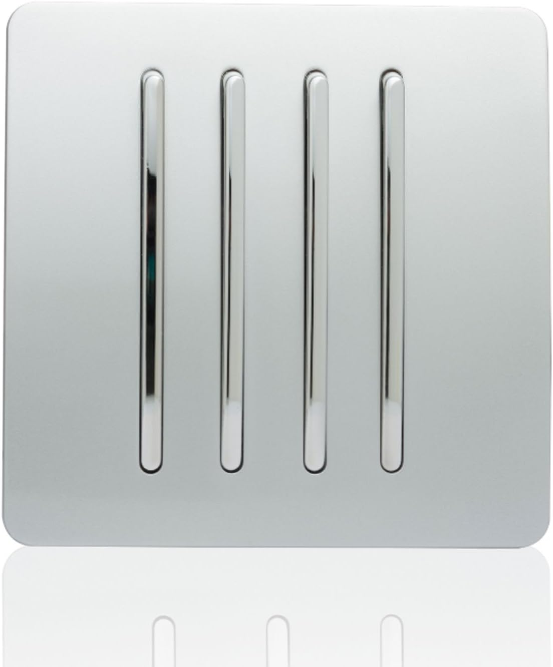 MODERN GLOSS SILVER & CHROME SCREWLESS LIGHT SWITCH 4 GANG 2 WAY