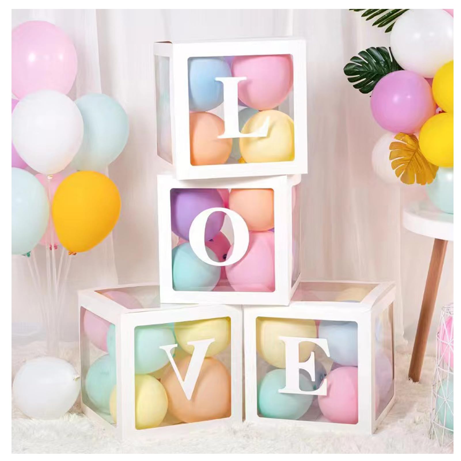 GSHUR 4PCS Balloon Boxes with LOVE Letters, Party Boxes Decorations Kit, 30cm Balloon Boxes for Wedding, Party Supplies