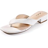 Ankis Black White Heels for Women Square Open Toe Sandals Flip Flop Thong Low Heels 1 Inch Heeled Sandals for Women