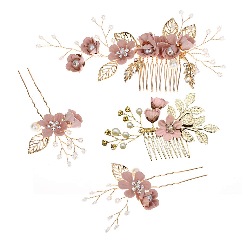 Toyvian Wedding Hair Comb Set 4Pcs Floral Rhinestone Bridal Hair Accessories for Bridesmaids Special Occasion Styling