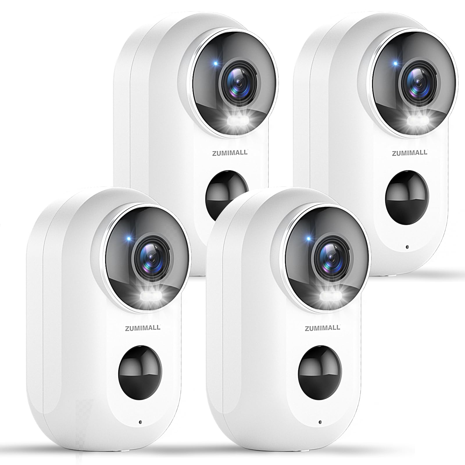 Photo 1 of ZUMIMALL Security Cameras Wireless Outdoor, 4 Packs, 2K Cameras for Home Security, Outdoor/Indoor Camera Battery Powered, 2.4G WiFi, Magnetic Mount,3MP Color Night Vision/Siren/PIR/AI/Cloud/Alexa