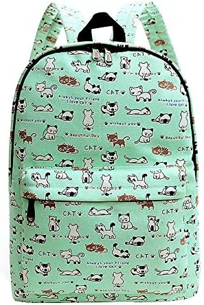 Haydice Cat print Canvas Backpack for Girls Floral College Student School Bag Fashion Laptop Backpack