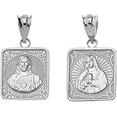 Claddagh Gold 925 Sterling Silver Immaculate Heart of Mary/Sacred Heart of Jesus Square Medal Reversible Necklace and Pendant Only