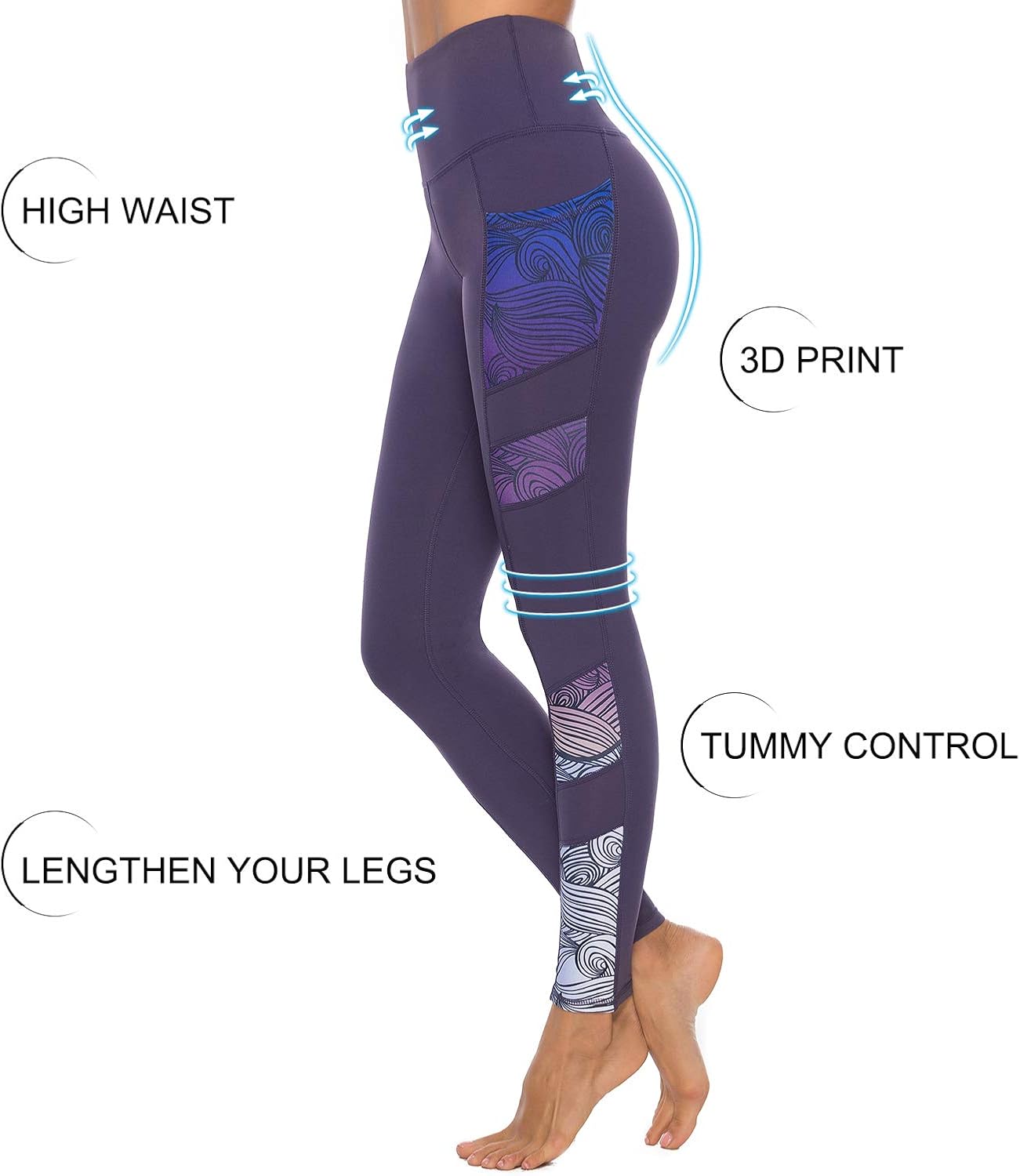 Persit Women's Printed Yoga Pants with 2 Pockets, High Waist Non See-Through Tummy Control 4 Way Stretch Leggings: Clothing