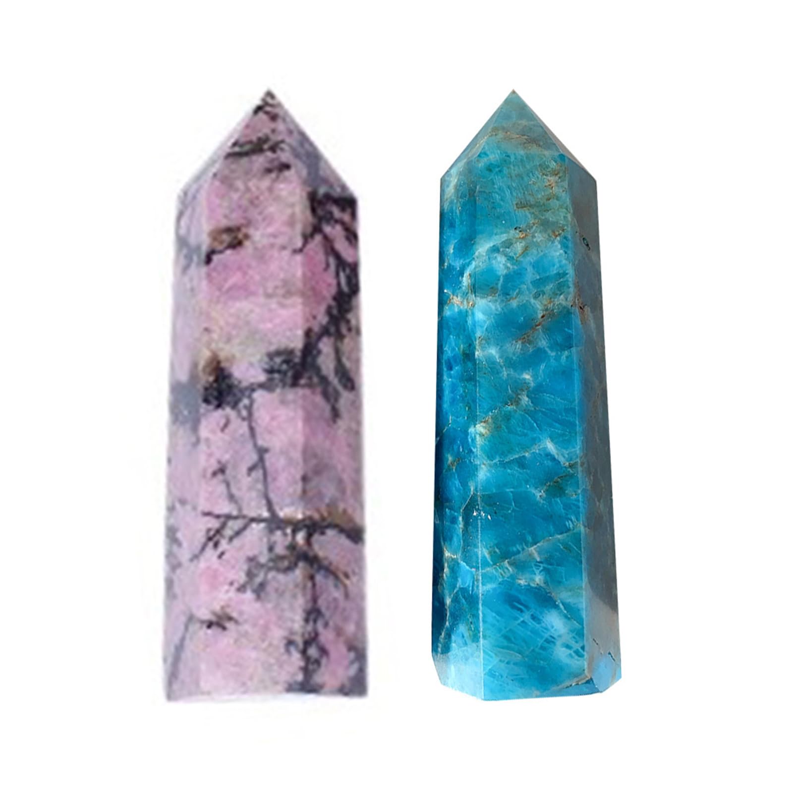soulnioi Healing Crystal Natural Crystal Hexagonal Prism Single Pointed Blue Phosphor Grey Crystal Rose Quartz Crystal Energy Crystal Ornaments for Home Desk Decoration