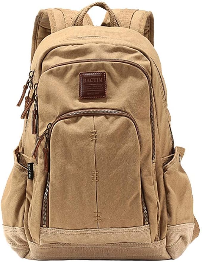 Men's Outdoor Canvas Leisure Backpack, 30L Large Capacity Hiking