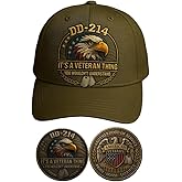 Veteran Pride DD-214 Military Baseball Cap, Olive Green with Eagle Printed Pattern, It's a Veteran Thing Design