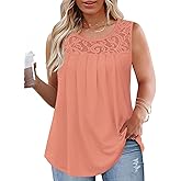 VISLILY Womens-Plus-Size-Tank-Tops 2025 Casual Loose Fit Sleeveless T Shirts Flowy Pleated Lace Tunics Cute Blouses XL-5XL