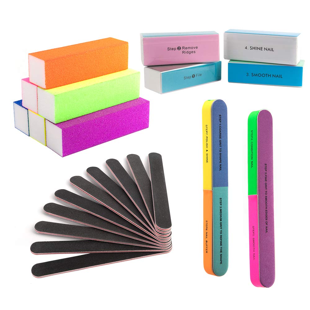 Arashill Nail Files and Buffer, Professional Manicure Tools Kit (22PCS), Rectangular Art Care Buffer Block Tools, For Salon Nail Art : Beauty