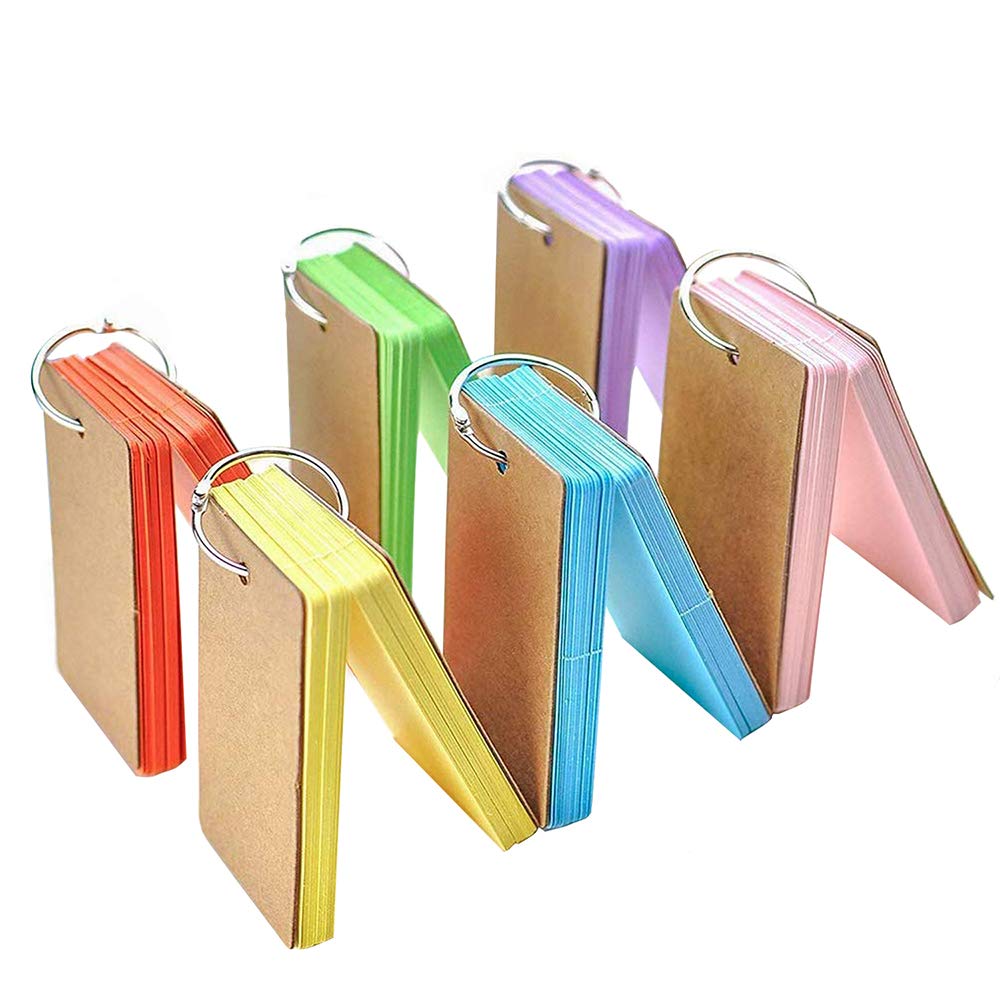 6 Pack XCOZU Coloured Blank Revision Study Note Cards with Ring, Paper Flash Cards Binder Easy Flip Small Index Cards Plain Memo Cue Cards(50 Sheets per Set)