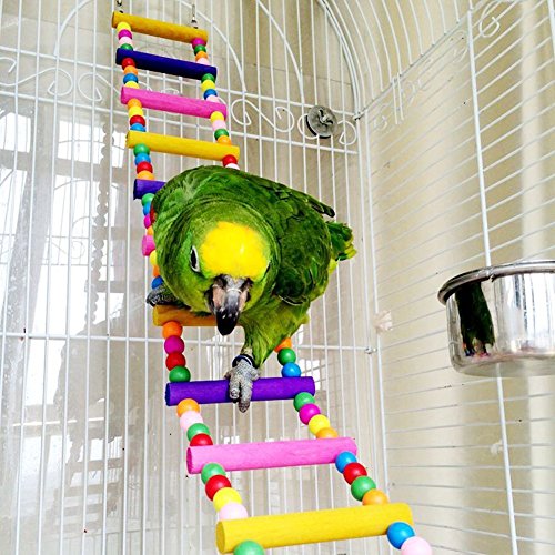 Keersi Wooden Climbing Ladder Toy for Bird Parrot Parakeet Cockatiel Macaw African Grey Cockatoo Lovebird Finch Budgie Rat Chinchilla Guinea Pig Squirrel Chickens Cage Perch Swing