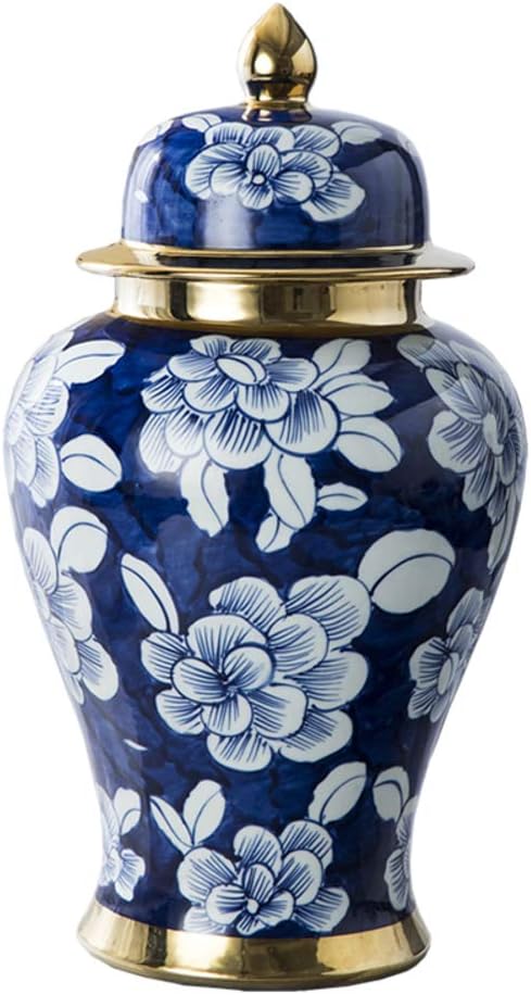 Antique Traditional Porcelain Vase Ceramic Decorative Vases Blue and White Porcelain Temple Jar Vase China Ming Style Antique Decorative Artwork-b H46cmx23cm