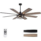 LuminFan 72 inch Large Ceiling Fans with Lights and Remote, Black Modern Ceiling Fan for Living Room, Patios, 6 Speed Reversi