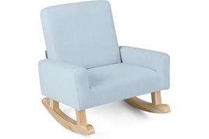 HOMGX Kids Rocking Chair, Toddler Couch with Solid Wood Base & Non-Slip Pads, Durable Linen Fabric Toddlers Sofa, Children Rocker Armchair in Playroom, Nursery, Bedroom