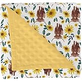 Highland Cow Yellow Sunflowers Baby Blankets for Girl Boy Highland Yak Boho Floral Soft Mink Dotted Backing Double Layer Swaddle Blanket Vintage Farm Animal Bed Throws for Newborn Toddler Crib 30x40