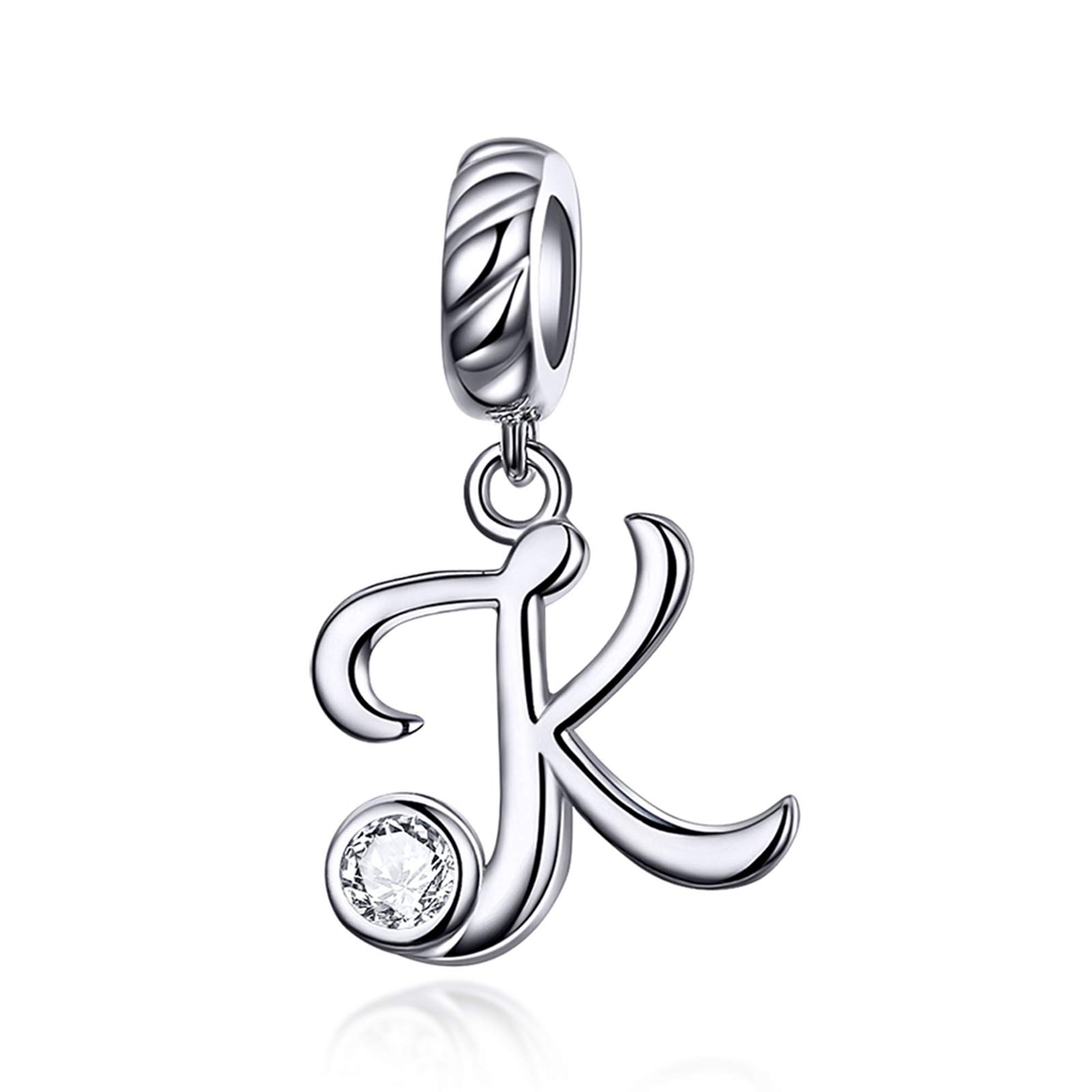 LaMenars Letter Dangle Bead Charms Initial Alphabet A-Z 925 Sterling Silver Fits European Charm Bracelets & Necklaces (Letter K)