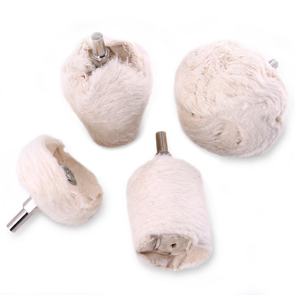 Swpeet 4 Pcs White Cotton Polishing Buff Wheel Set for Dremel Rotay Tools, Polishing Pad Wheel Set Perfect for Manifold, Aluminum, Stainless Steel and Chrome (Cone/Column/Mushroom/T-Shaped)