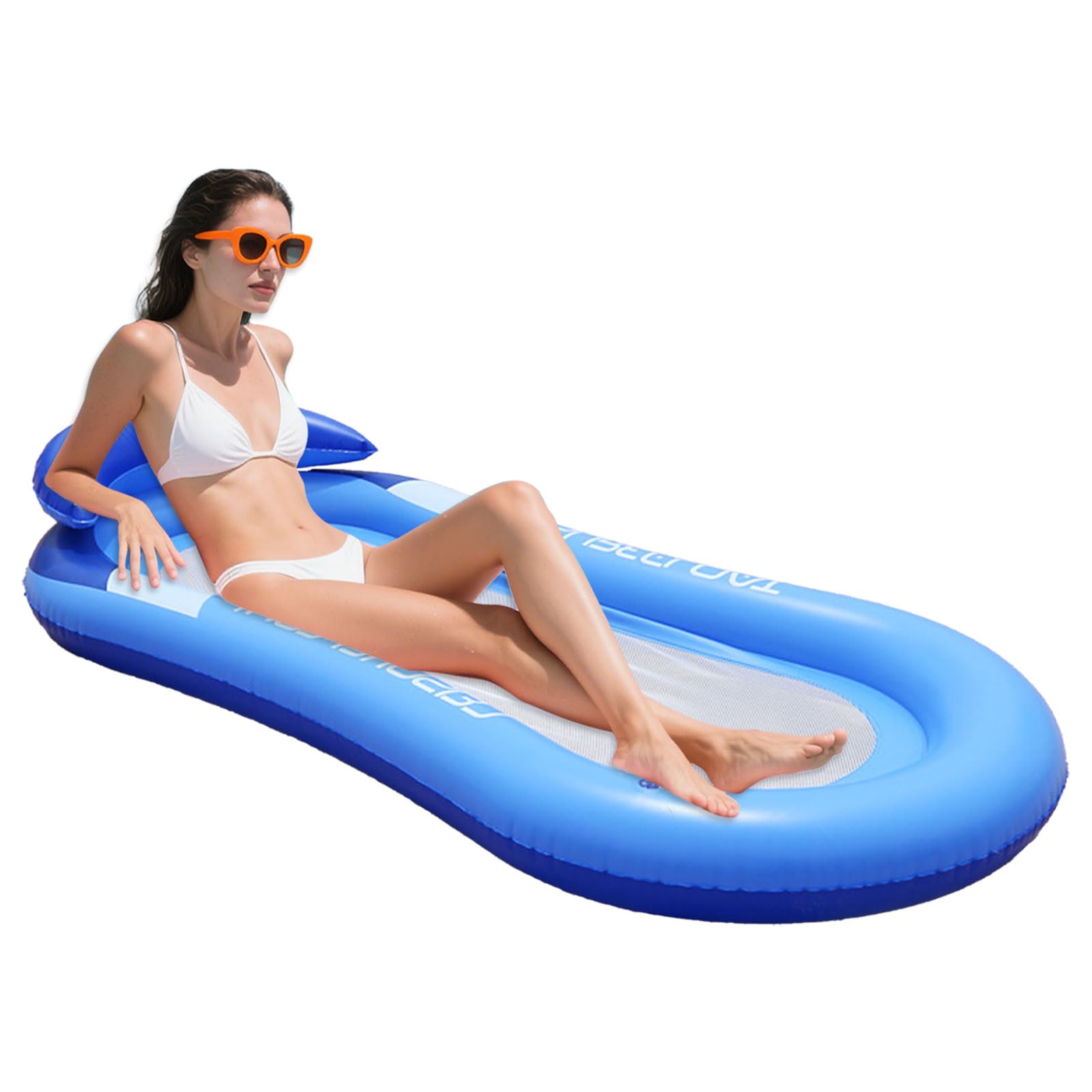 Photo 1 of Fewile Pool Float Adult, Inflatable Pool Float Raft Pool Floaties Loungers Floats with Headrest for Beach Lake Swimming Pool Floating Tanning Pool (Blue)