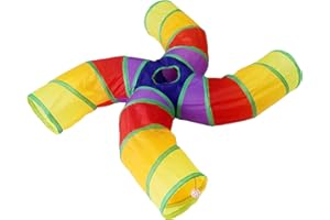 Bemodst Cat Tunnel for Indoor Cats Large,Cat Tubes and Tunnels Collapsible S-Shape Cat Tubes Kitty Tunnels Interactive Cat Toy with Storage Bag for Cat Small Dogs Ferret Rabbit (Colored 4-Way)